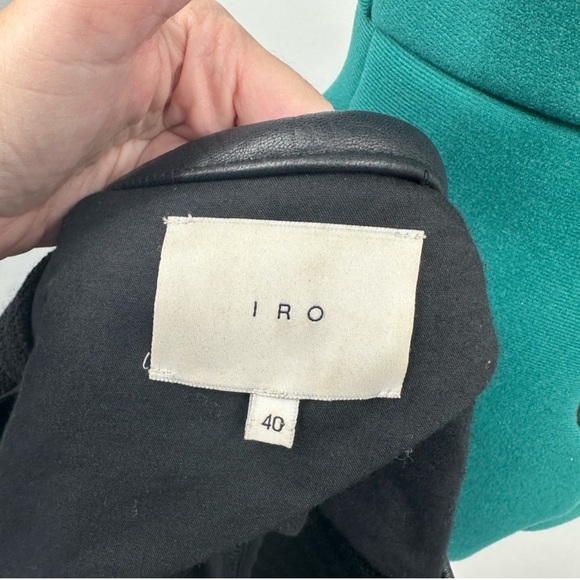 IRO Wool Blend Boucle Maiden Raw Hem Quilted Leather Trim Biker Jacket in Black - Picture 5 of 11